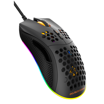 Mouse gaming cu fir DELTACO GAMING DM210, ultra-usor RGB, 6400 DPI, cablu 1.8m, negru (GAM-108)